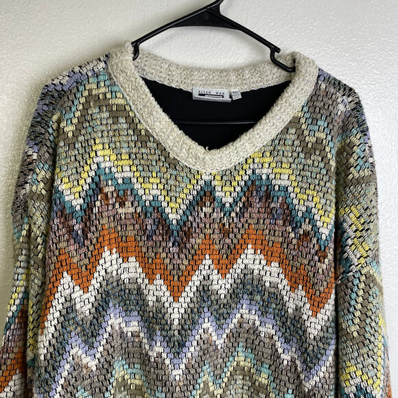 Vtg Allen Wah Colorful Sweater XL Mens Southwest Zig Zag Textured Knit Lined - Picture 3 of 12